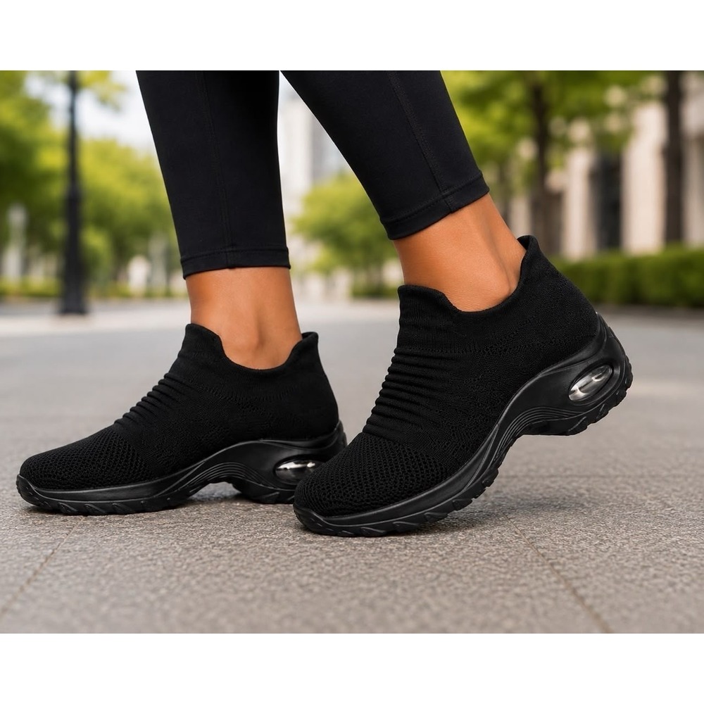 Size 10- HKR women's All-black, comfortable Slip-on walking shoe/sneaker.